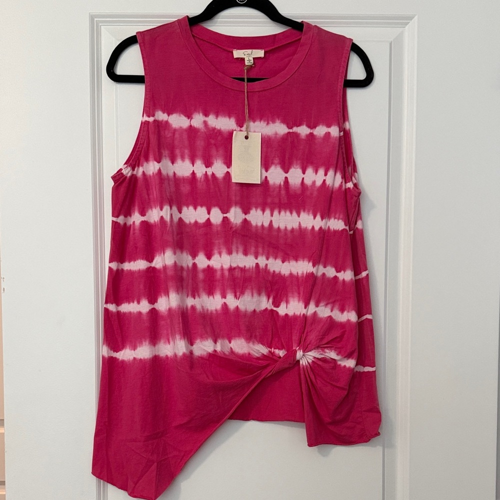 Easel Large Sleeveless Pink Tie-Dye Knot Front Tank Top